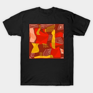 Mazipoodles Psychedelic Egyptian Collage Maroon Red Ochre T-Shirt